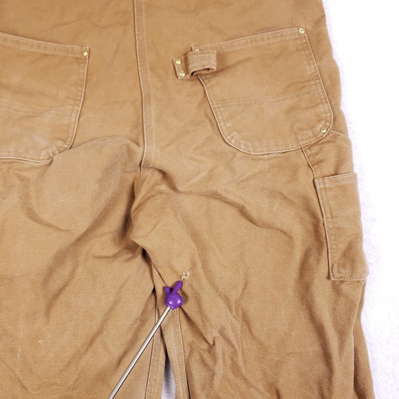 Carhartt R01 BRN Double Knee Unlined Duck Bib Overalls Mens 38x34 Carpenter - Picture 12 of 13